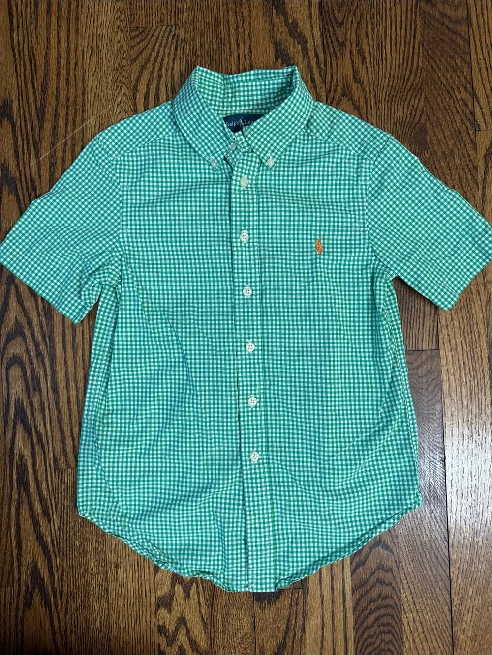 Ralph Lauren Boys Green Gingham Button Down Shirt Size 8 Cotton
